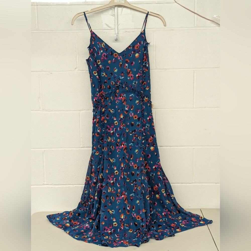 RTR sz4 Jason Wu Collective Blue Leopard floral Midi Dress printed chiffon - Picture 4 of 15